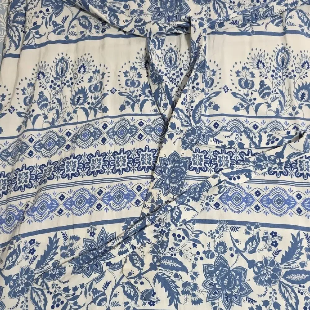 LOFT Womens Sz M Blue and White Dress Tiered Beachy BOHO Feminine Fairy Maxi